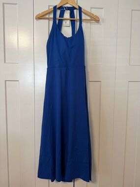 HALARA Blue Midi Halter Dress Twist Back